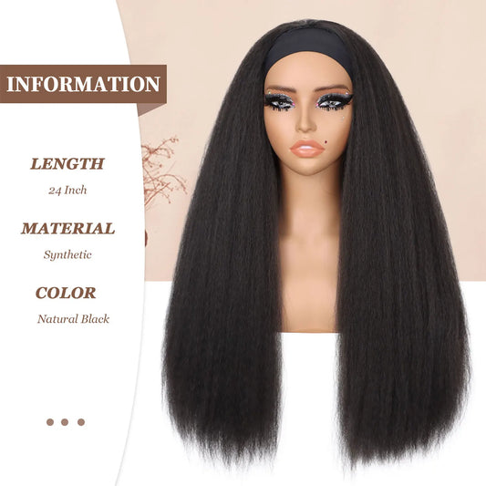Synthetic Yaki Straight Hair Headband Wig Kinky Straight Headband Wigs for Women Long Machine Made None Lace Front Wig