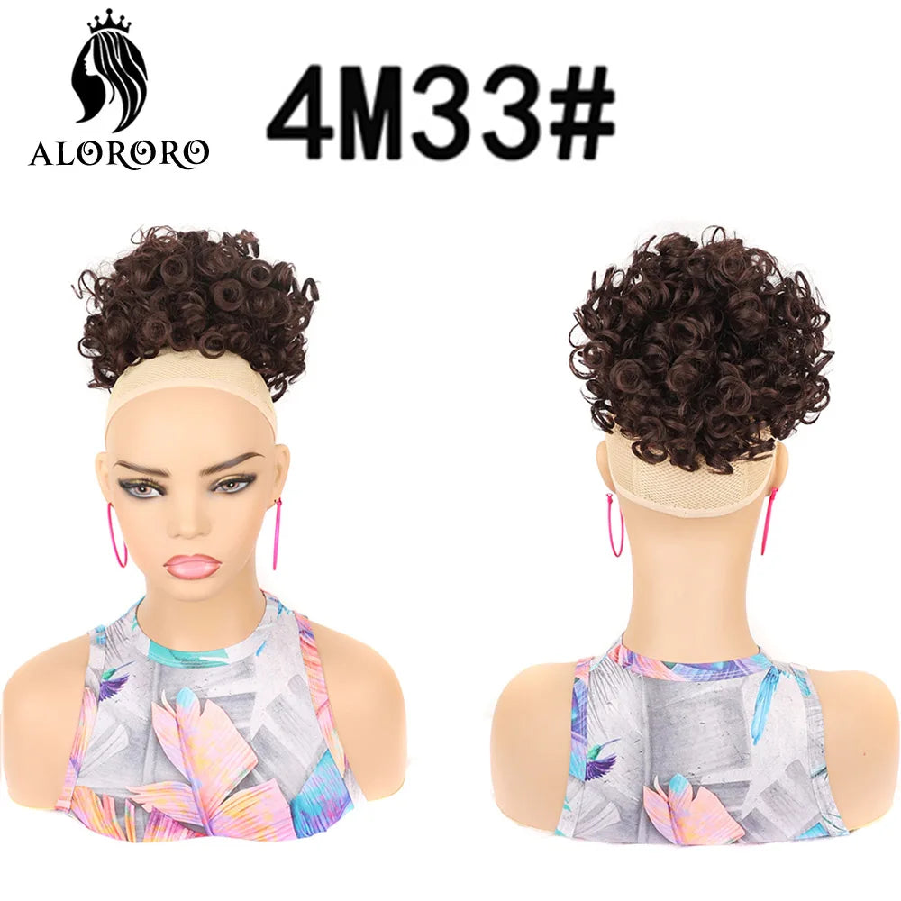 Curly Elastic Drawstring Hair Bun Wave Messy Bun Large Full Hair Bun Hairpiece Short Synthetic Ponytail Extension for Women