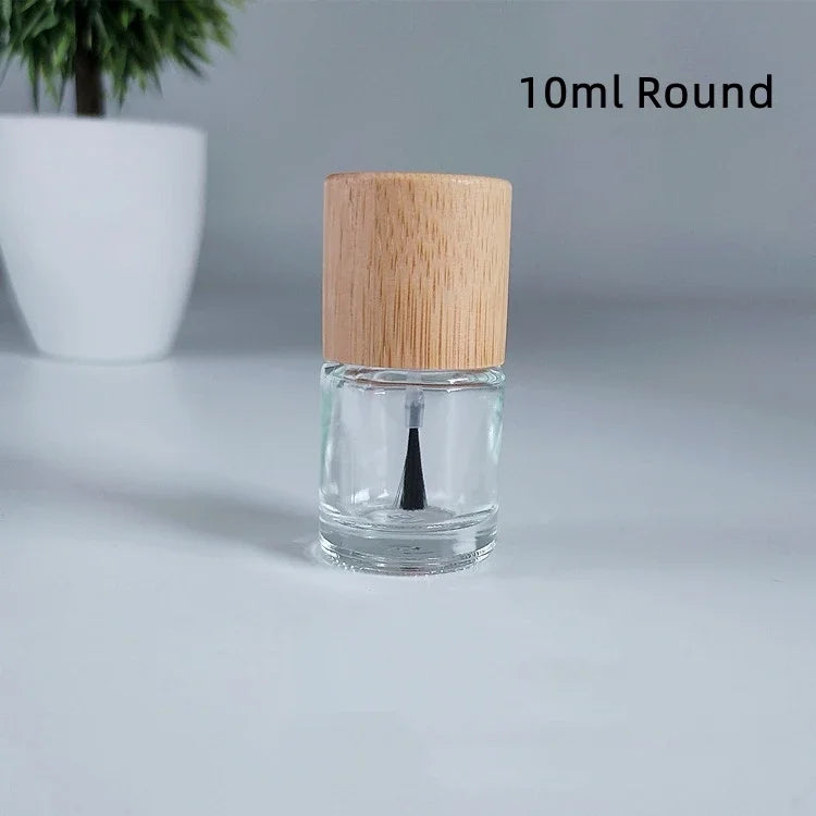 5ml 10ml 15ml Glass Nail Oil Bottle Hair Brush Nail Glue Bottle Bottling Solid Wood and Bamboo Cover Nail Oil Bottle Wholesale