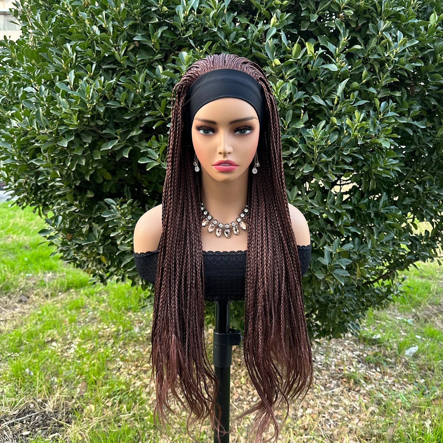 Ombre Brown Long Headband Box Braids Wig Braided African Dreadlock Wig Synthetic Braiding Beauty Hair Wigs For Women/Men