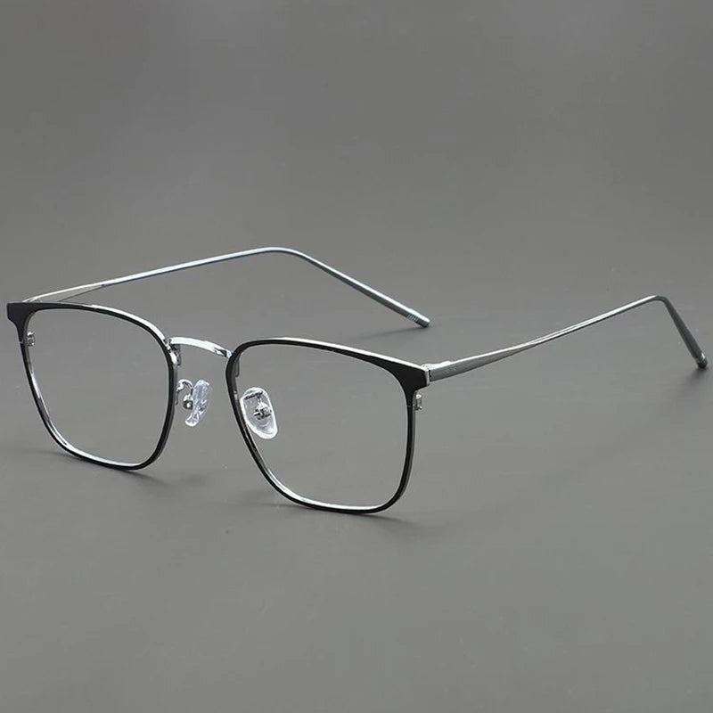 UVLAIK Simple Glasses Frame Men Ultralight Metal Square Anti Blue Light Transparent Lens High Quality Eyeglasses
