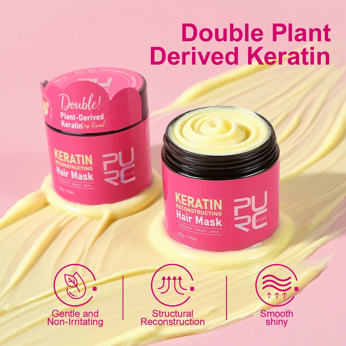 PURC Double Keratin Hair Mask 3-Min Soften Hair Deep Repair Damaged Frizzy Reduce Dryness Improve Hair Texture Hair Care Mask