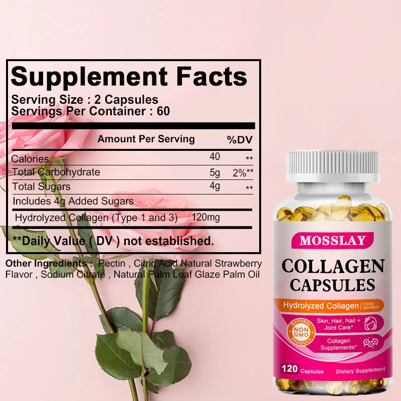 Collagen Capsules with Hyaluronic Acid and Vitamin C Complex, Skin Whitening Supplement