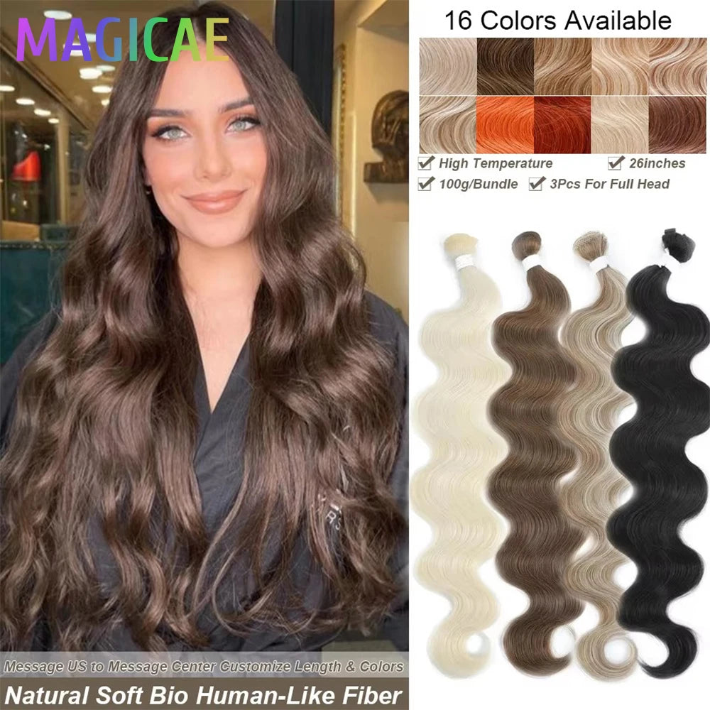 Long Wavy 26inches Body Wave Ombre P12/16/613 Light Brown 6# Blond 613 High Tempature Synthetic Hair Bundles Natural Soft Hair