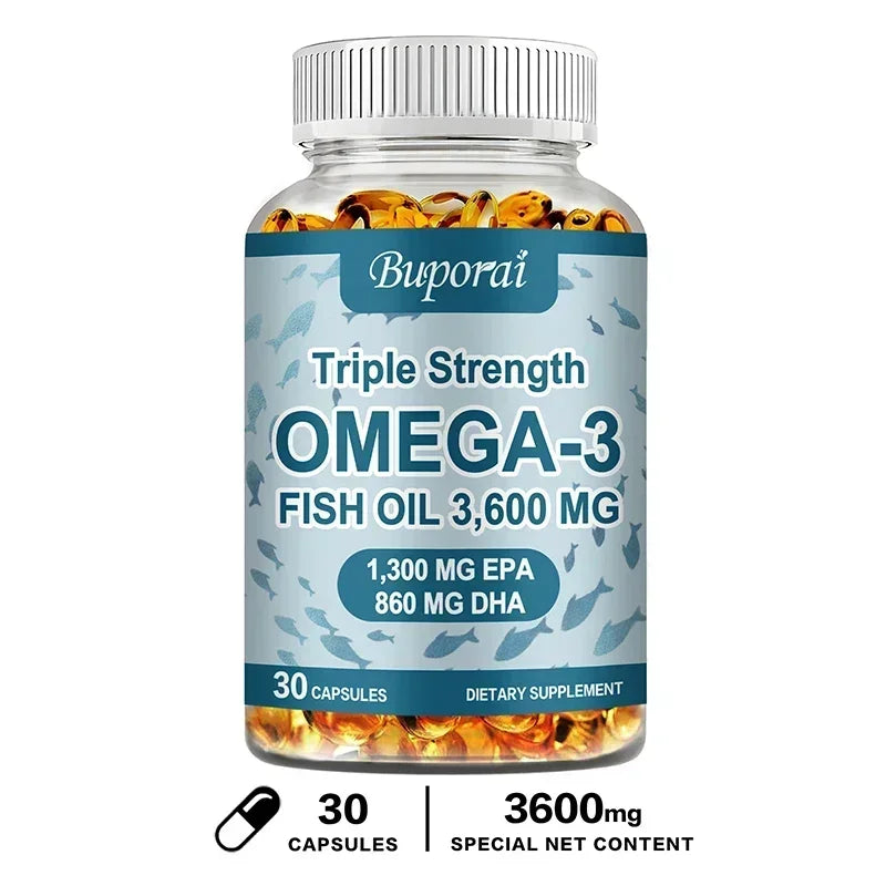 Omega-3 Fish Oil - Rich in DHA & EPA - Support Brain & Nervous System Health, Cardiovascular & Skin Health