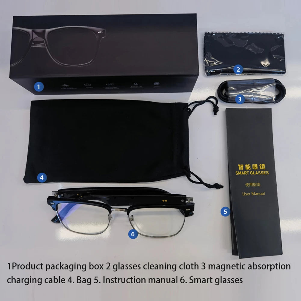 Smart Glasses BT Audio AI Voice Glasses With Camera Open Ear Sound Mic Speakers Remote shooting Wearable Eyeglass