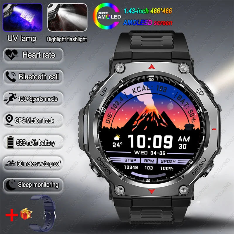 New Military Outdoor Sports Smart Watch Men GPS Motion Track 5 ATM Waterproof Heart Rate HD Bluetooth Call Smartwatch For Xiaomi