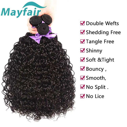 100% Human Hair Water Wave Human Hair Bundles Curly Wave Bundles Brazilian Human Hair Natural Color 12A 30 32Inch 1/3/4Bundles