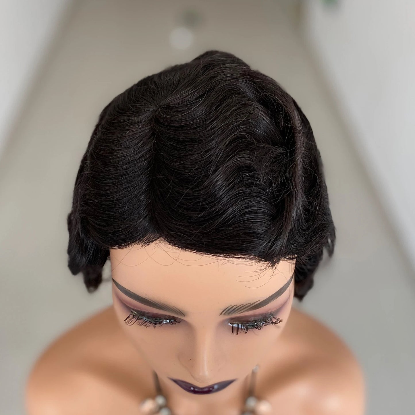Short Finger Wave Wig Brazilian Human Hair Wig For Women Brown Short Ocean Wave Wig Peruca Burgundy Pixie Cut Machine Wigs