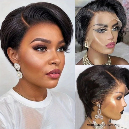 Short Pixie Cut Straight Bob Wig 13x4 Lace Front Human Hair Wigs Pre plucked Pixie Cut Transparent Lace For Women Natural Color
