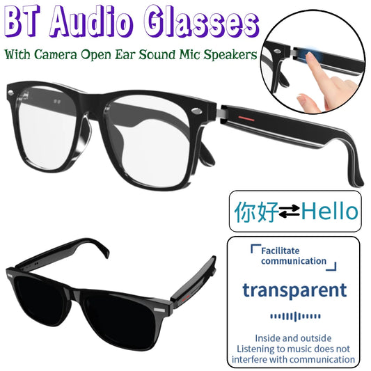 Smart Glasses BT Audio AI Voice Glasses With Camera Open Ear Sound Mic Speakers Remote shooting Wearable Eyeglass