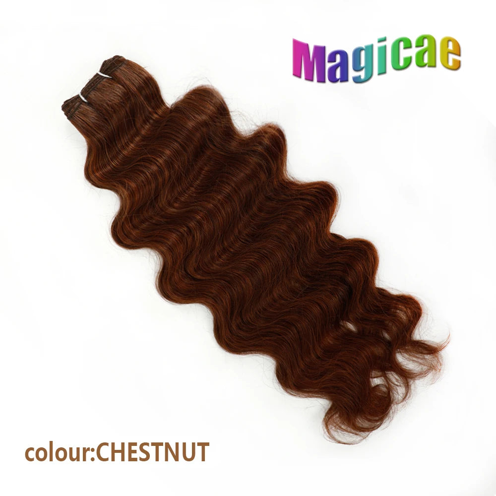 Magicae Synthetic Hair 30 Inch Body Wave Hair Bundles 200G Ombre Blond Brown Weave Ponytail Hair Extensions Heat Resistant Hair.