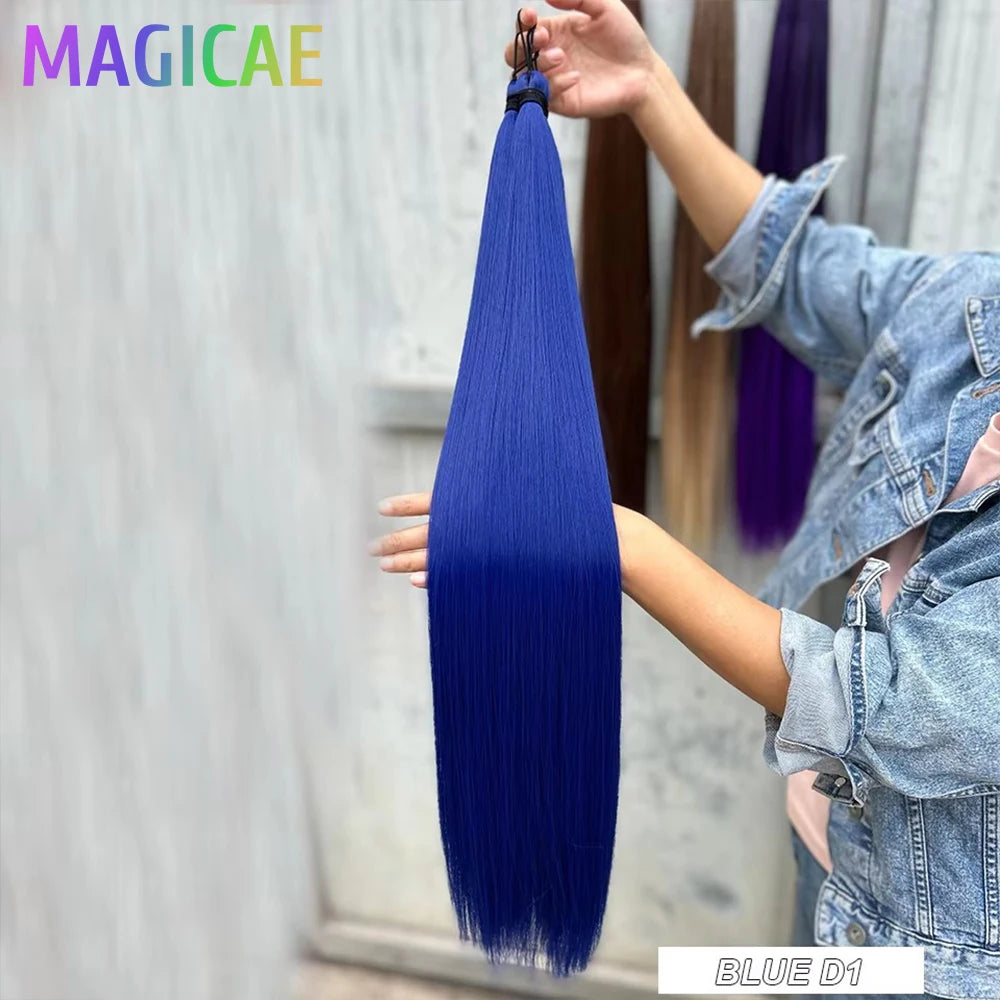 Magicae Braiding Crochet Hair High Heat Resistant 3Pcs 28inches Synthetic Ombre Brown Silver White Straight Bundles Extension