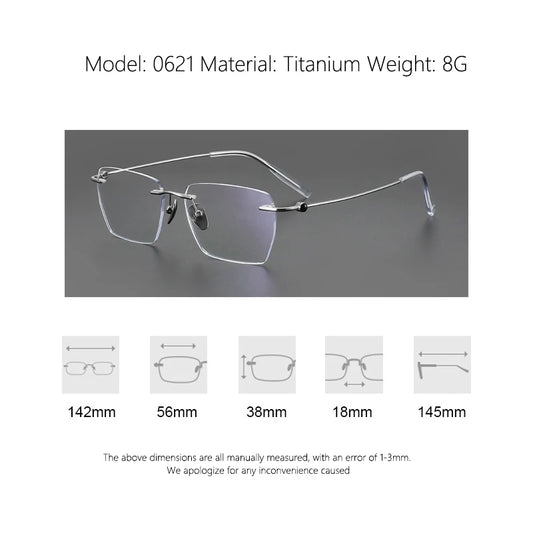 Fashion Rimless Business Eyewear Ultra Light Pure Titanium Spectacle Big Size Luxur Glasses Men Optical Prescription Eyeglasses