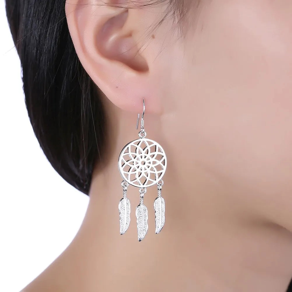 925 Sterling Silver Earrings For Woman Classic Designer Party Engagement Wedding Jewelry Dream Catcher Feathers Fine Jewelry