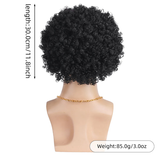 African men's synthetic wig 4-piece set {wig+glasses+necklace+beard} 70s 80s disco costume wig men's natural fluffy short curly