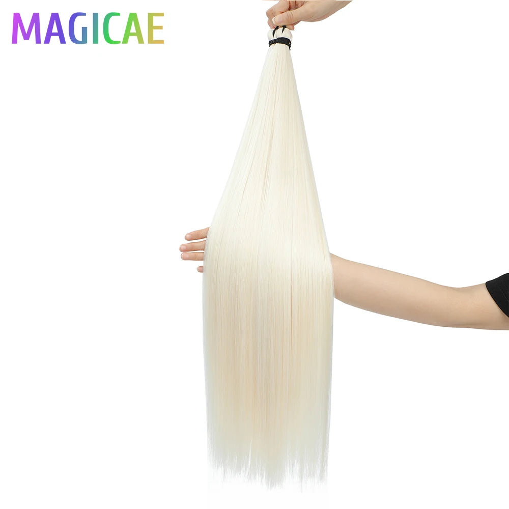 Magicae Braiding Crochet Hair High Heat Resistant 3Pcs 28inches Synthetic Ombre Brown Silver White Straight Bundles Extension