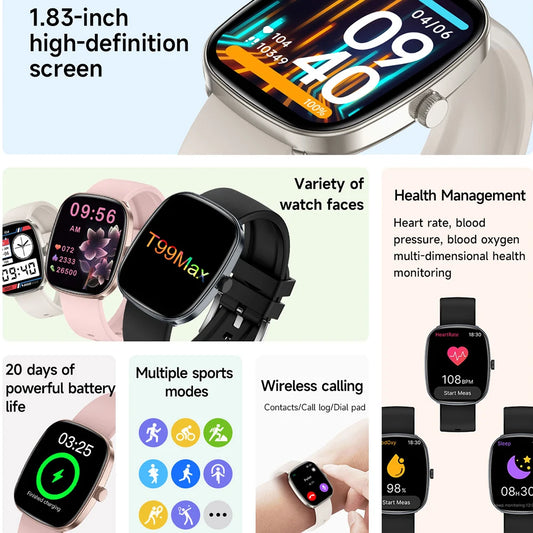 2025 Smart Watch Android Phone 1.83'' Inch Color Screen Bluetooth Call Blood Oxygen/Pressure Monitoring Smart Watch Women Men