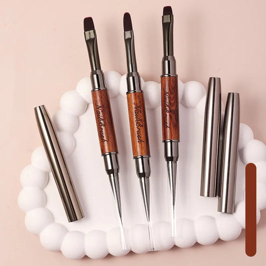 Double-end Sandalwood Nail Pen Brush Glue Phototherapy Pen Liner Brush Dual End Nail Art Painting Manicure Brushes Tool 