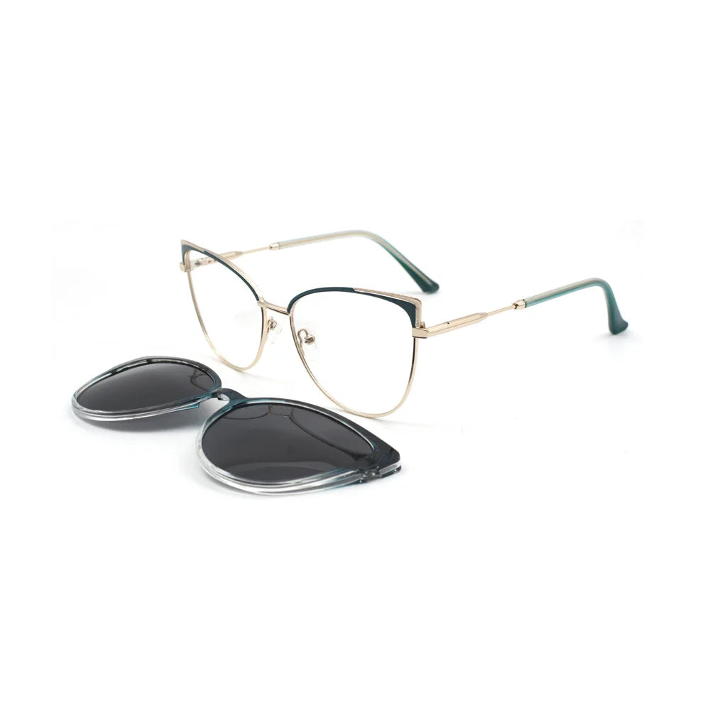 KANDREA Vintage 2 In 1 Clip On Glasses Frame Women Brand Design Polarized Sunglasses Optical Prescription Eyeglasses FNA017