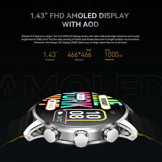 Kieslect Kr2 Smart Calling Watch 1.43" FHD AMOLED Display with AOD for Android iOS Remote Camera Control Fitness Tracker
