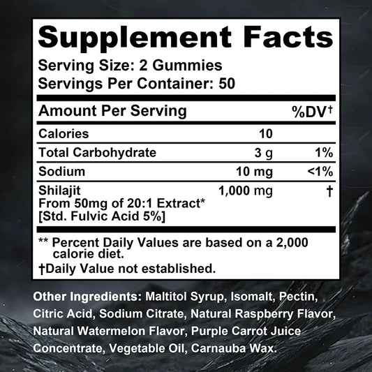 Shilajit Gummies - Energy Level, Memory and Focus Support Relieve Stress Overall Health