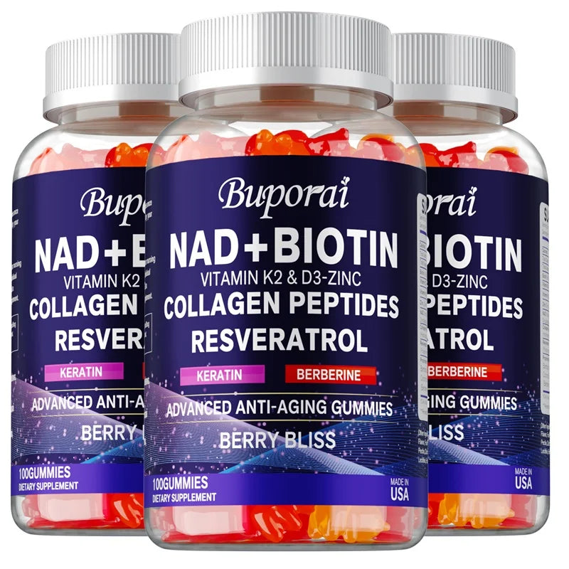 NAD+, Resveratrol, Berberine, & Biotin Anti-Aging Gummies - Detoxifies, Boosts Energy, Promotes Cell and Skin Health