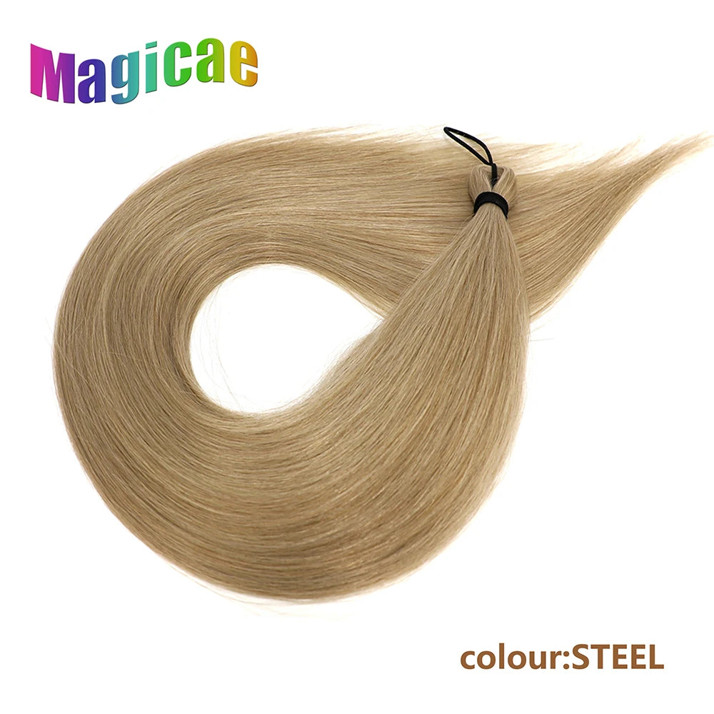Magicae Braiding Crochet Hair High Heat Resistant 3Pcs 28inches Synthetic Ombre Brown Silver White Straight Bundles Extension