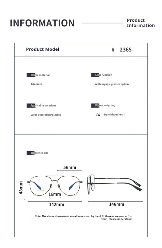 TFTB Titanium Fashion Pilot Men Glasses Ultra Light Flexible Trendy Women Eyewear Optical Prescription Eyeglasses Frame 142mm