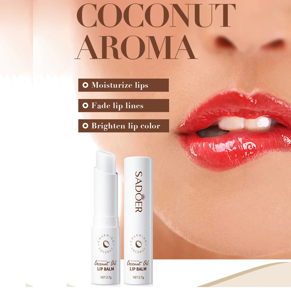 SADOER Coconut Oil Moisturizing Lip Balm Long-Lasting Nourishing Lip Care, All-Day Hydrating, Soothing Relief Dry Cracked Lips