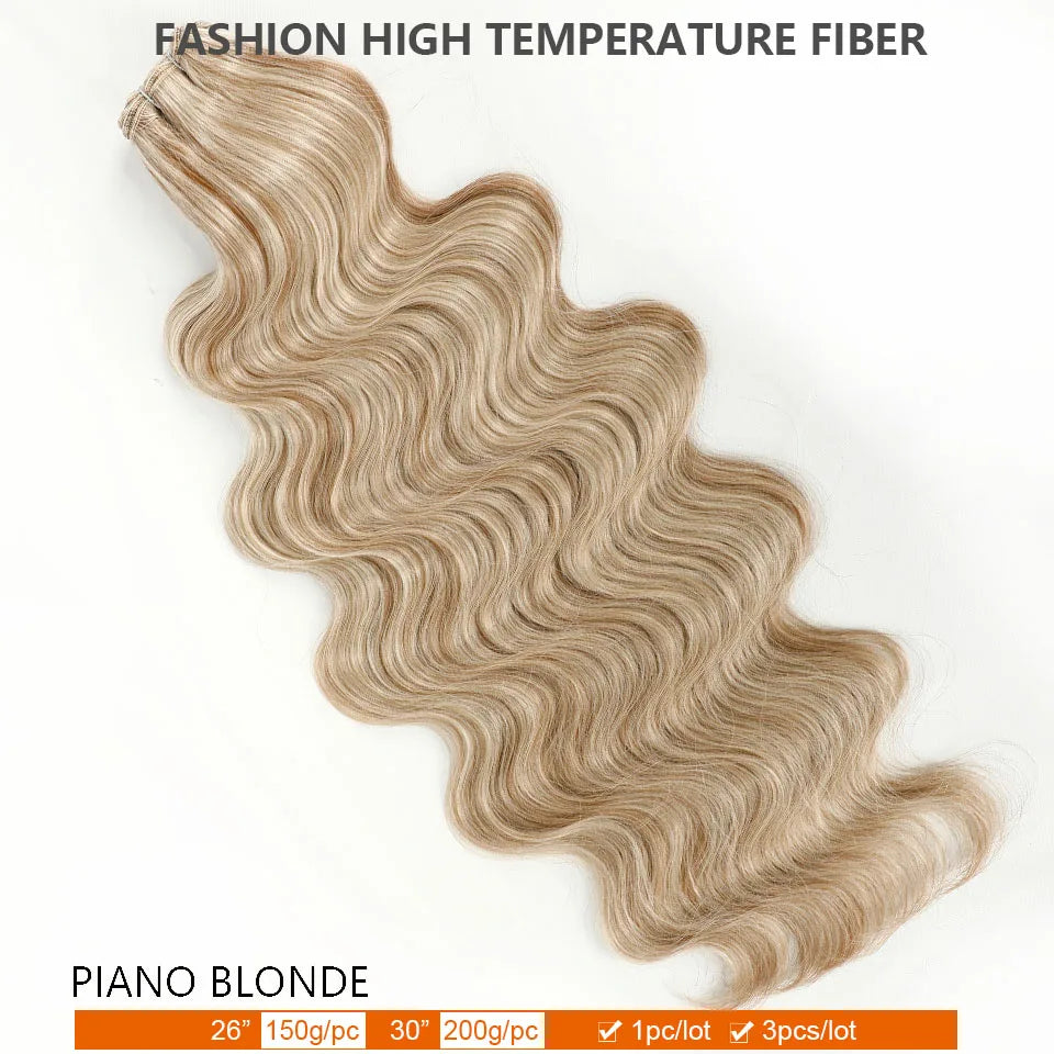 Magicae Ginger Orange Brown 30Inches 200grams Body Wave Bundles Hair Extensions High Temperature Synthetic Wavy Purple Highlight