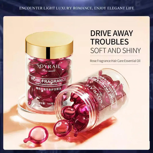 30pcs Rose Fragrance Hair Essential Oil  smooth Shiny Hair Treatment prevent tangling Nourishing Prevent Hair Breakage