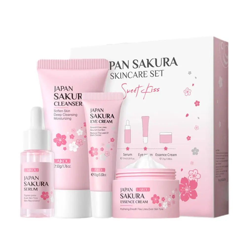 Facial Skin Care Set Skin Cleaning Sakura Skincare Set For Women Girls With Cleanser Toner Face Serum Cream Eye Cream