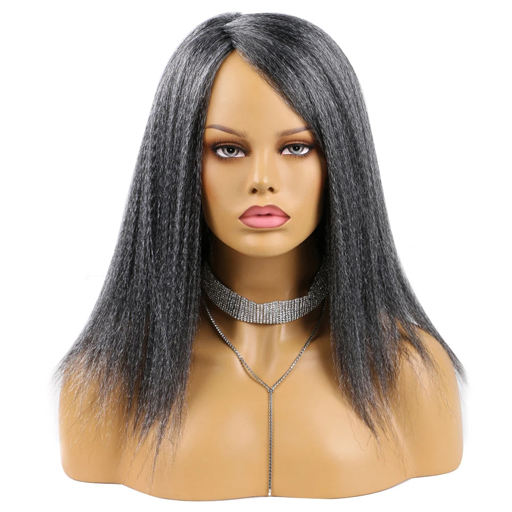 Ombre Synthetic Wig For Women Medium Part Women Kinky Curly Afro Hair Wigs Yaki Straight Wigs Black Natural Female Wigs cosplay