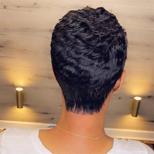 Pixie Cut Human Hair Wig for Black Women Natural Black Straight Bob Wigs Brazilian Human Hair Full Machine Made Wig With Bangs