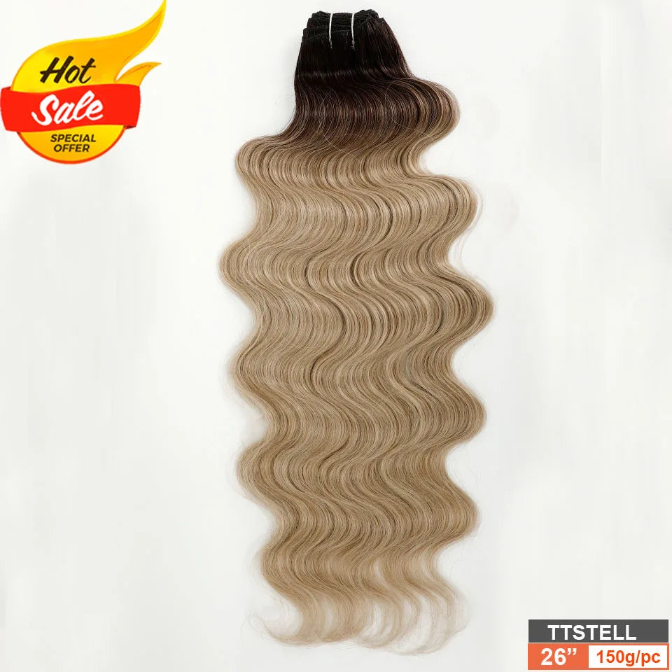 Magicae Blond 27/613 White60# 30Inches 200g High Temperature Synthetic Hair Extension Long Body Wave Hair Weave Bundle Highlight