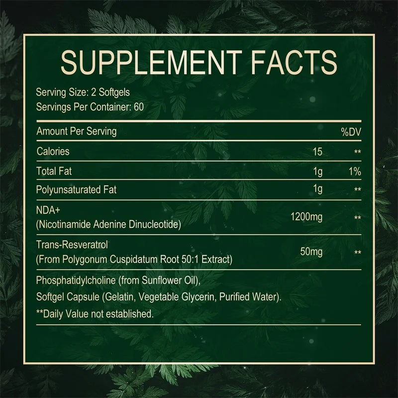 NAD+ Resveratrol - Supports Cell Health, Brightens Skin, Improves Energy and Vitality, Antioxidant