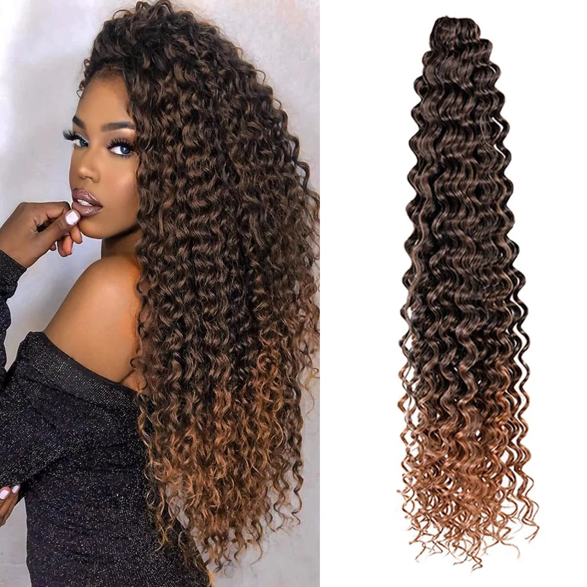 Deep Wavy Twist Crochet Hair Boho Braid Hair Synthetic Curly Hair Crochet Braids High Temperature Fiber Braiding Hair Extensions