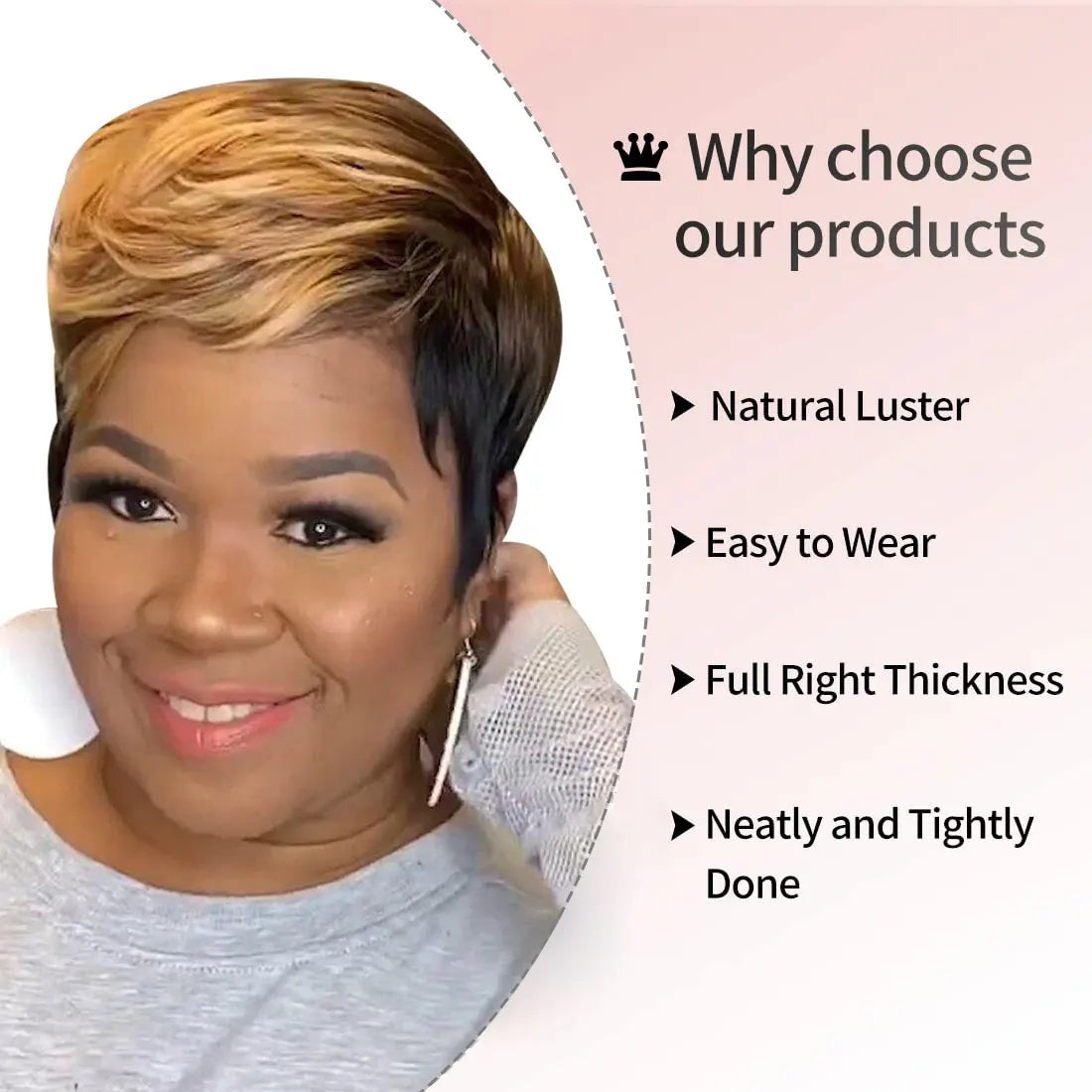 WIGERA Highlight Synthetic Wigs Short Straight Pixie Cut Hair Bob Wig Honey Gold Mix Black Hair For Woman