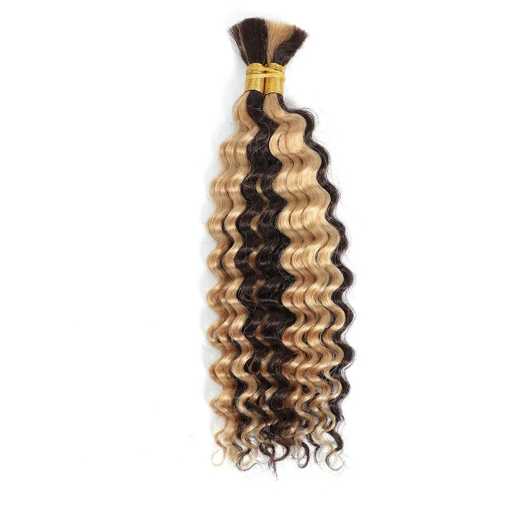 Deep Wave Bulk 100% Human Hair Braiding Blonde Ginger Curly Brazilian Hair for Human Hair Extensions for Micro Braiding No Weft