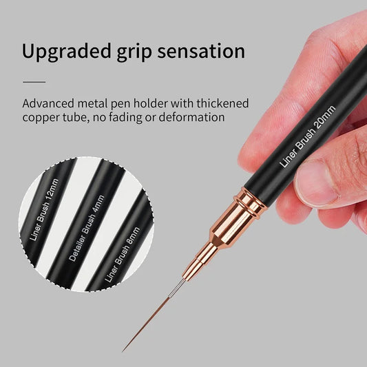 Black Nail Art Liner Brushes 5Sizes Painting Nail Design Pen /8/12/20/25mm Drawing Tool for Long Lines Thin Details Manicure Pen