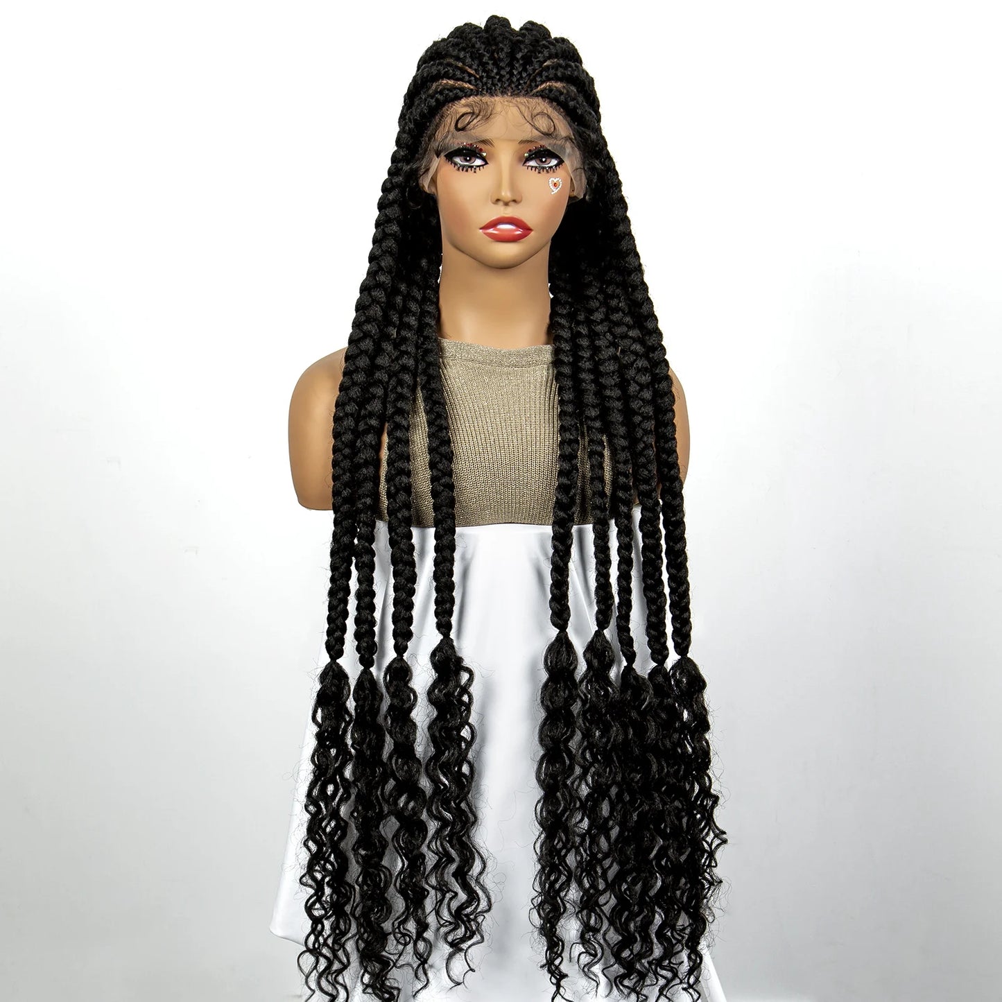 Synthetic Full HD Lace Braided Wigs with Baby Hair Curly Box Braids Wig for Black Women 38 Inches Lace Frontal Cornrow Hair Wig