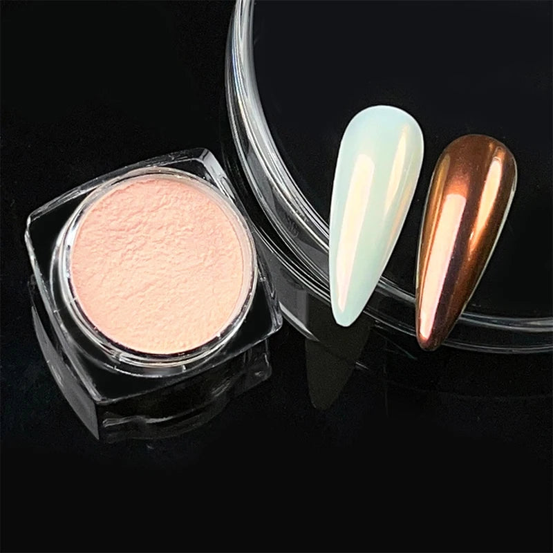 1 Box Aurora White Chrome Nail Powder Sparkling Mirror Pearl Pigments Nail Glitter White Rubbing Dust Nail Art Manicure Decorate