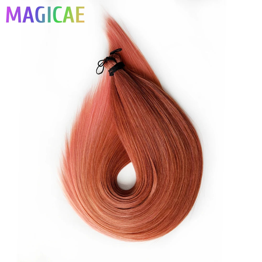 Magicae Braiding Crochet Hair High Heat Resistant 3Pcs 28inches Synthetic Ombre Brown Silver White Straight Bundles Extension