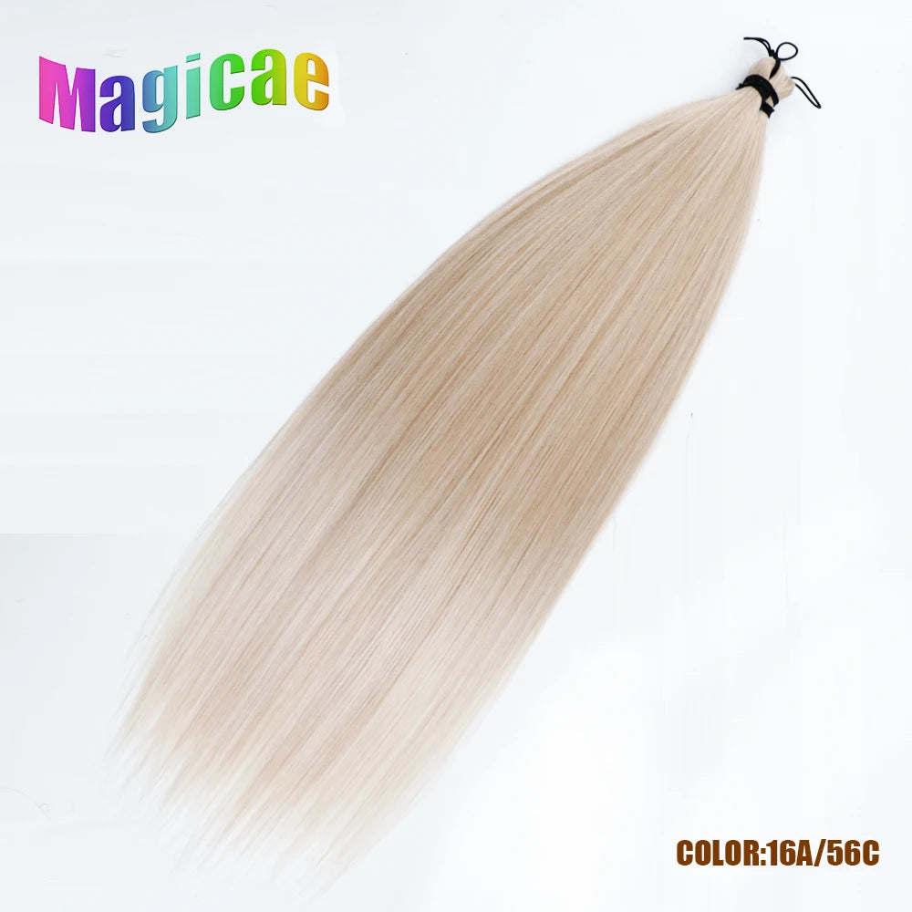 Magicae Braiding Crochet Hair High Heat Resistant 3Pcs 28inches Synthetic Ombre Brown Silver White Straight Bundles Extension