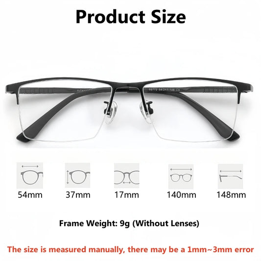 TFTB Business Men's Half-frame Glasses High-quality Pure Titanium Square Flexible Optical Prescription Eyeglasses Frame X69772