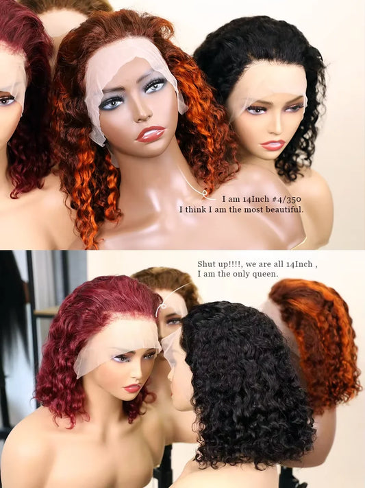 13X4 Bob Hot Selling colors 200% Water Wave Black Lace Frontal Human Hair Wig 99J Burgundy 4/350 4/27 Transparent Bob Front Wig