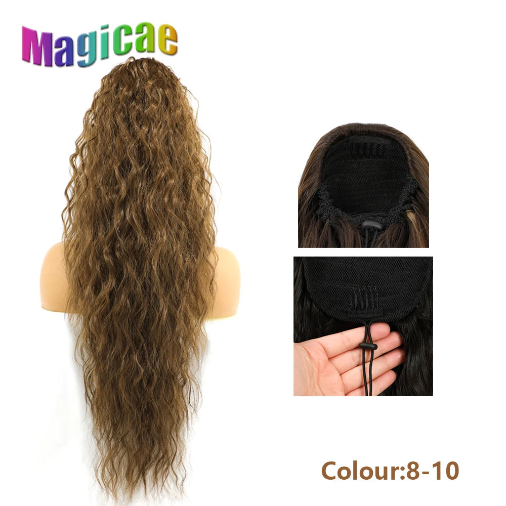 Magicae Long Synthetic Water wave Ponytail Heat resistant Hairpiece Drawstring Hair Clip Ombre Brown Blonde Hair Extensions Pony