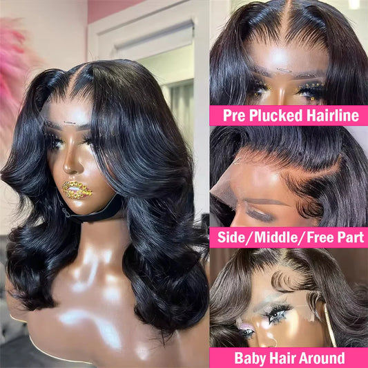 Brazilian Body Wave Short Bob Human Hair 13x4 Transparent Lace Front Human Hair Wigs 4x4 Lace Closure Pre Plucked Frontal Wigs