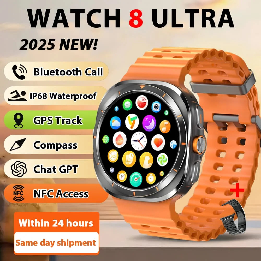 2025 Original HD8 Ultra Smart Watch Man Waterproof Watches BT Call Map Compass 1.46" AMOLED HD Screen Smartwatch For Men Women